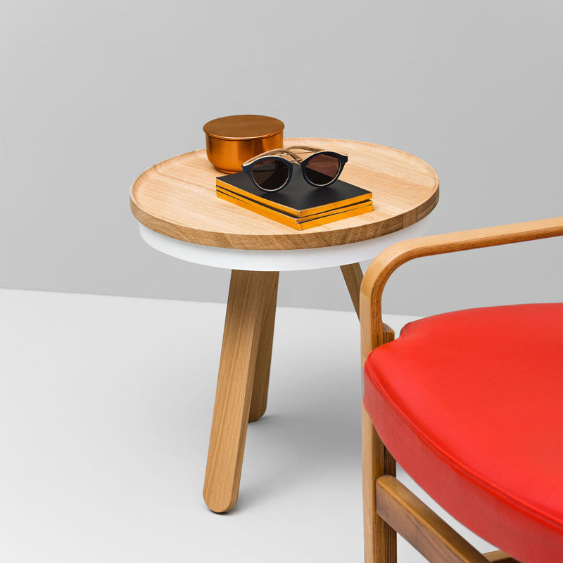 Solid Wood Tray Top End Table, Wood and White