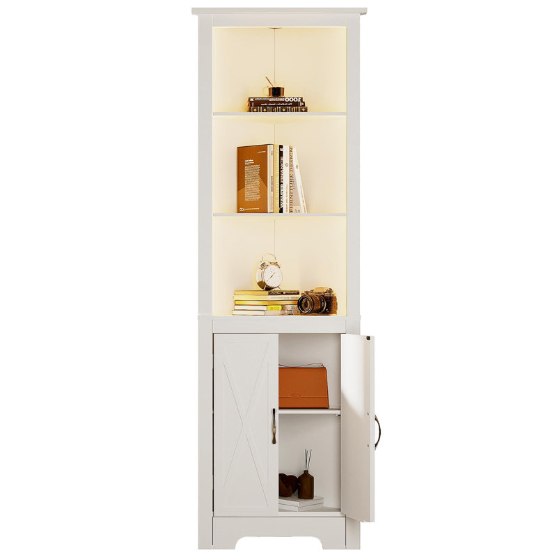 66.5" H x 21.7" W Corner Storage Bookcase with Cabinet, White