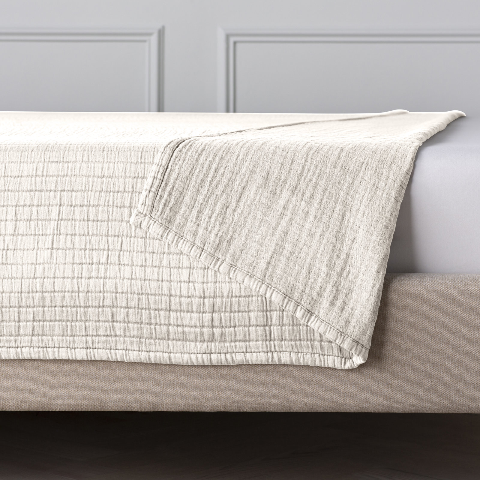 Boyfriend Cotton Coverlet Set, King Coverlet, Ivory