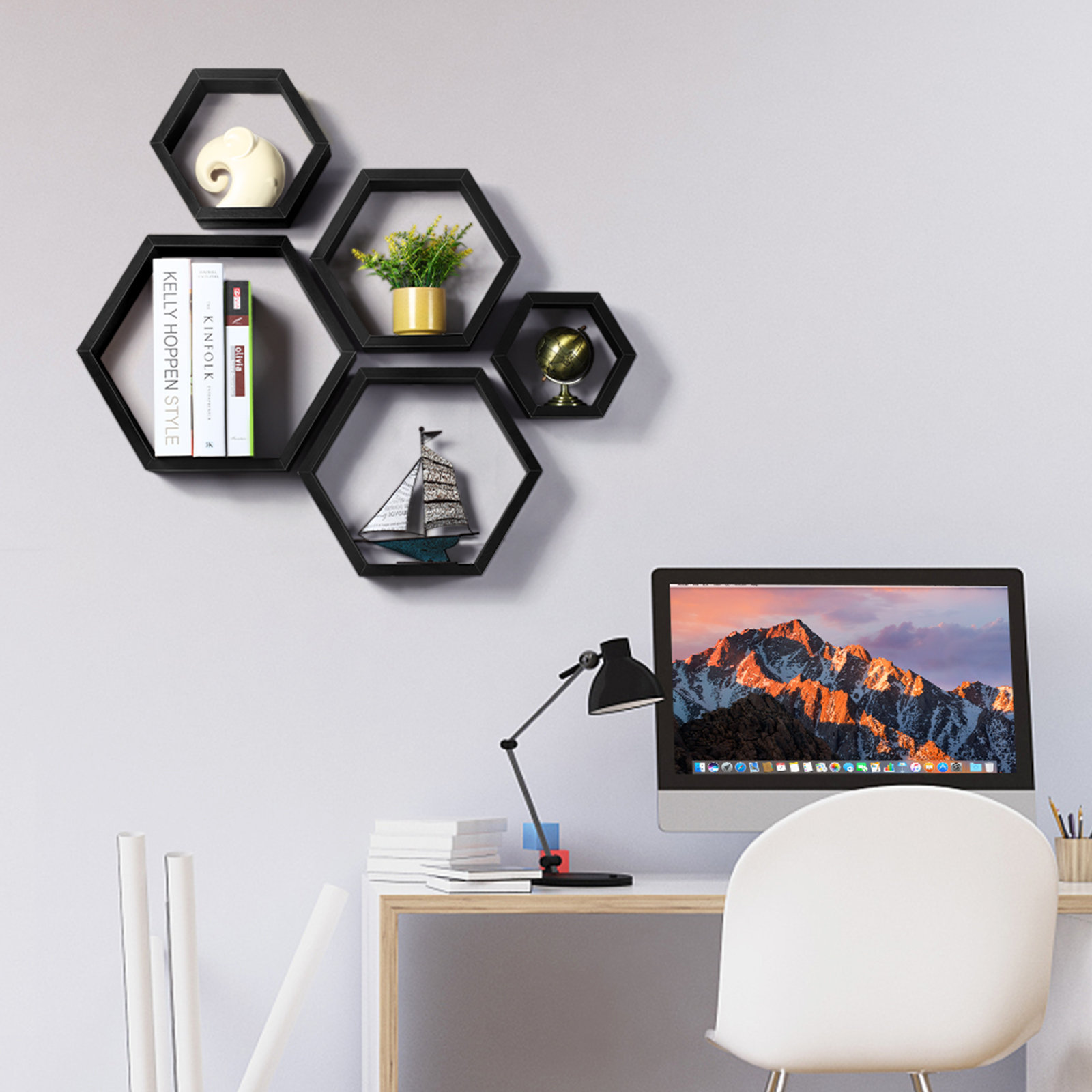 Ebern Designs Askewville 5 Piece Hexagon Floating Shelf Wayfair Canada