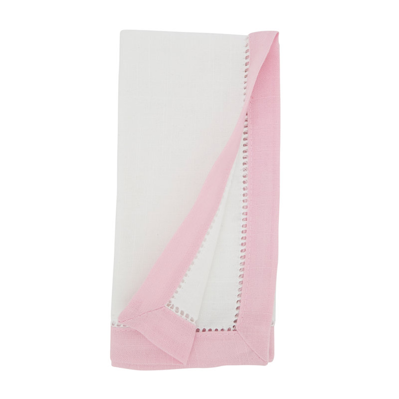 Contrast Border Two-tone Hemstitch Cloth Napkins 20" W X 20" L, Set Of 4, Pink