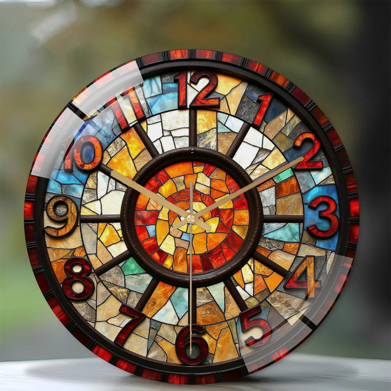 Horloge murale vitrail, art décoratif, horloge murale 12 po