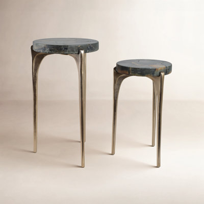 14" Genuine Marble Nesting End Tables