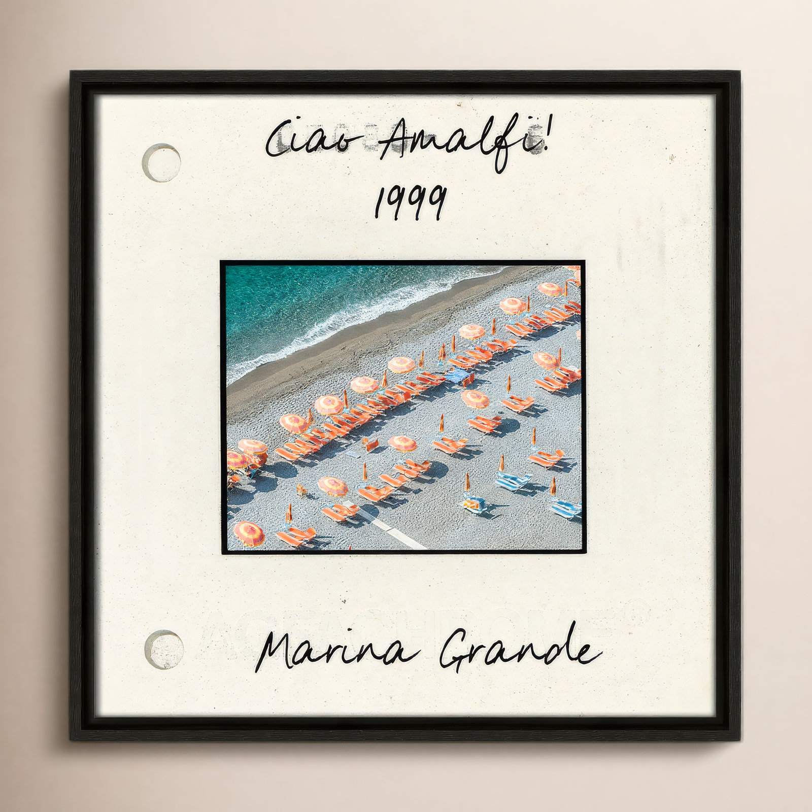 Travel Slide Collection "Amalfi, Italy - Marina Grande" Print, 17.5" H x 17.5" W x 2" D, Gold Floater Framed Canvas