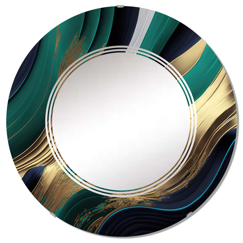 Agate verte et dorée I - miroir mural abstrait, 32 po x 32 po