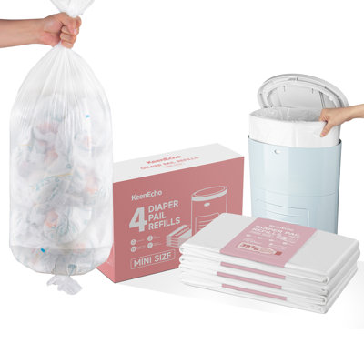 Keenecho Diaper Pail Refill Bags (4 Pack) For Most Mini Diaper Pails - Recycled Ocean Plastic - Holds Up To 1200 Newborn Diapers - Fresh Scent & Odor Control For Baby Parents