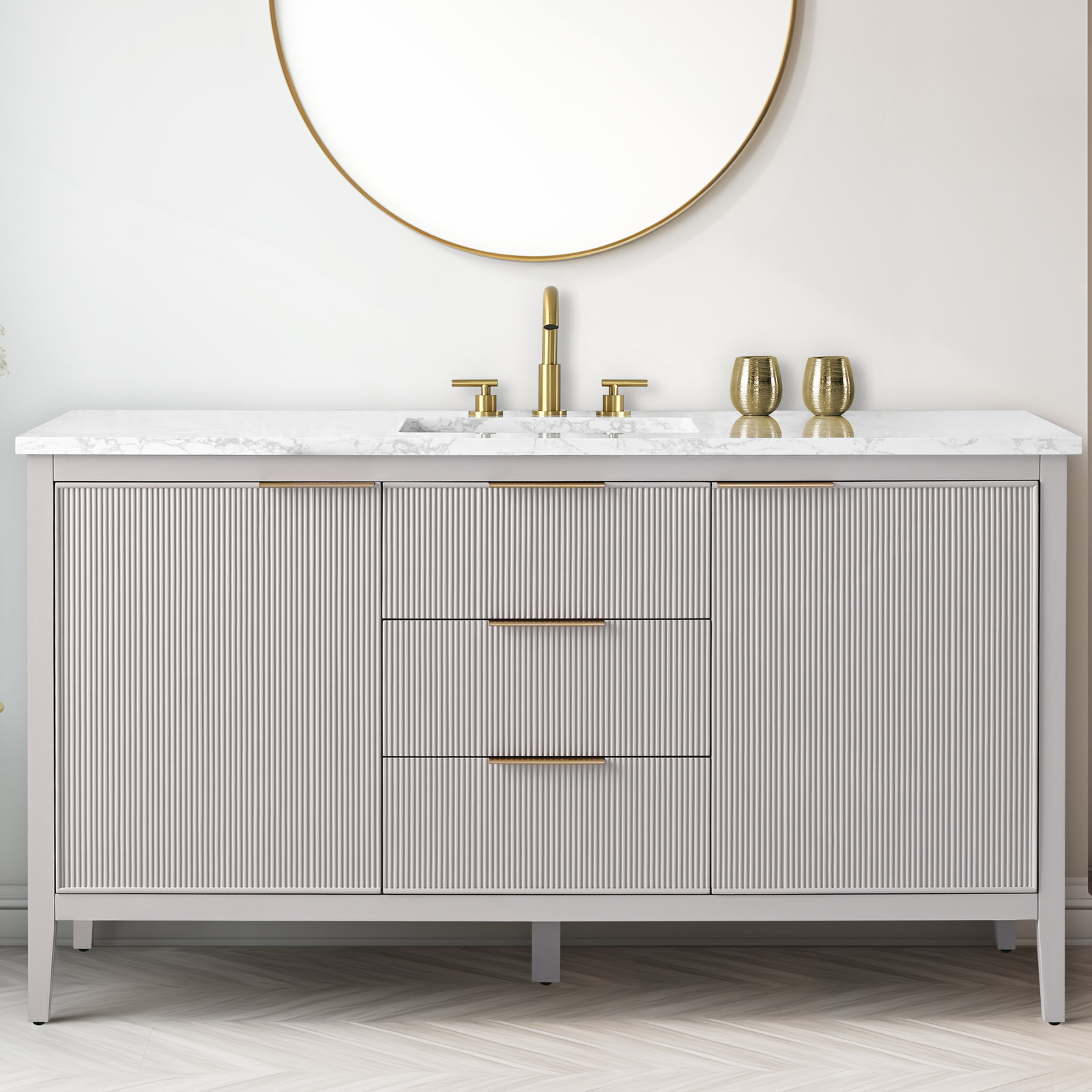 Bilroy 60" Pine Single Bathroom Vanity, Taupe/Brushed Bronze