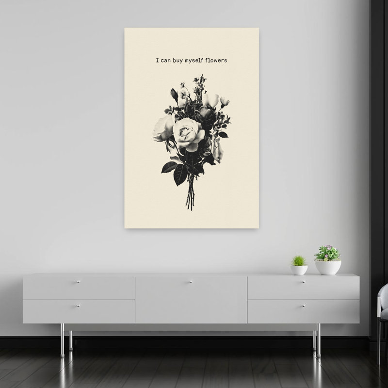 Art floral mural monochrome délicat classique, H 60 po x l 40 po