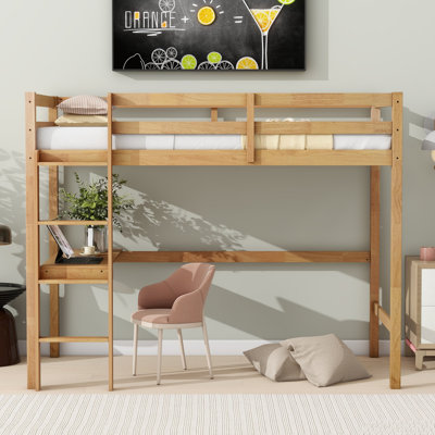 Lit mezzanine simple en bois massif avec bureau intégré