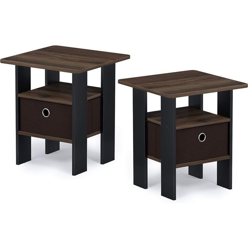 Gigi Nightstand With Bin Drawer, Set Of 2, Walnut/Dark Brown, Set of 2