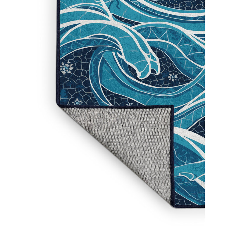 Tapis marocain bleu d'inspiration mondiale lavable à la machine Ulster Enki, 6x9