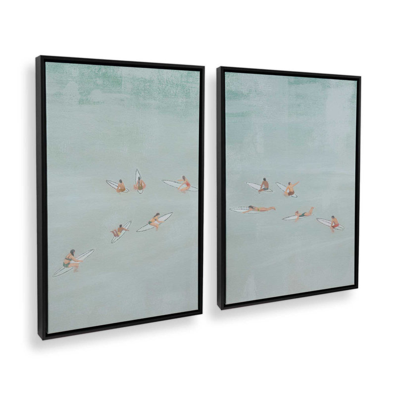Surf Squad Chill, ensemble de 2 impressions, 24 po x 18 po, Toile avec cadre, Noir satiné