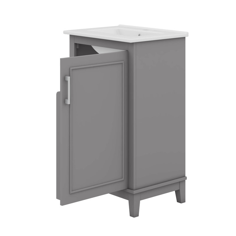 Armoire de salle de bain moderne et compacte pour petits espaces, rangement élégant avec lavabo en céramique, Gris