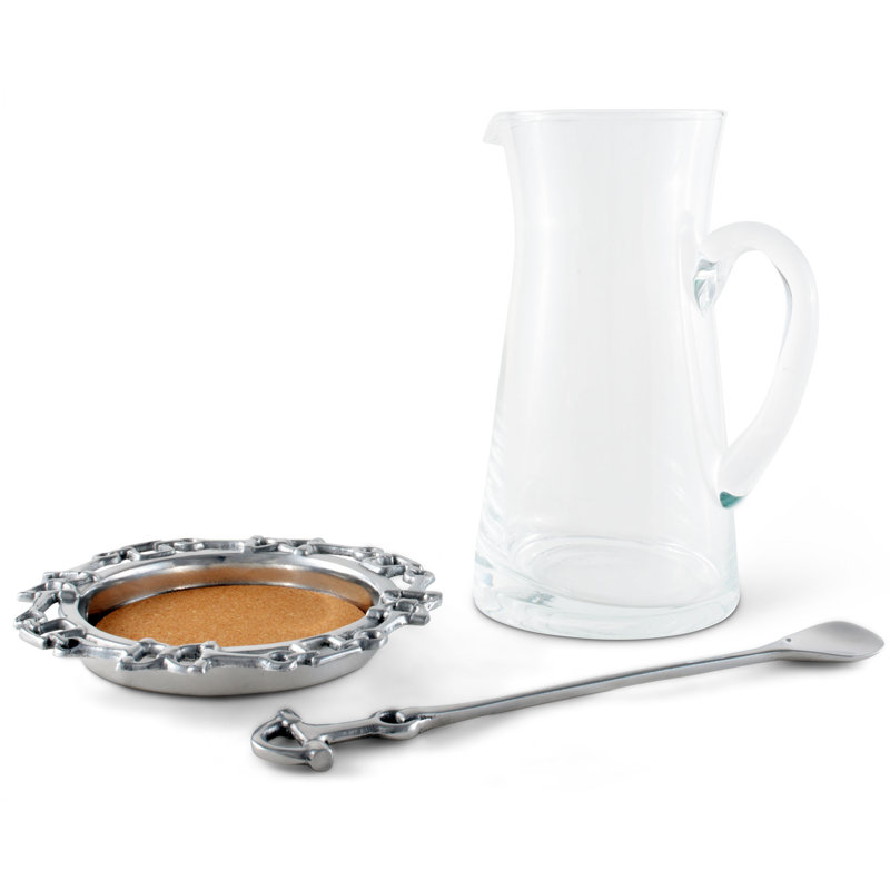 Handcrafted Aluminum Equestrian Pitcher Set with Glass and Cork Base