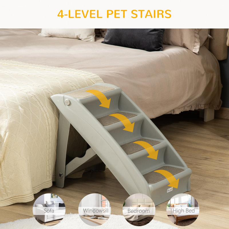 Escalier pour animal portable Tucker Murphy Pet ™ à 4 niveaux, rampe pliable pour chien, marchepied pour chat léger, avec tapis antidérapant, pour lit haut, canapé, gris