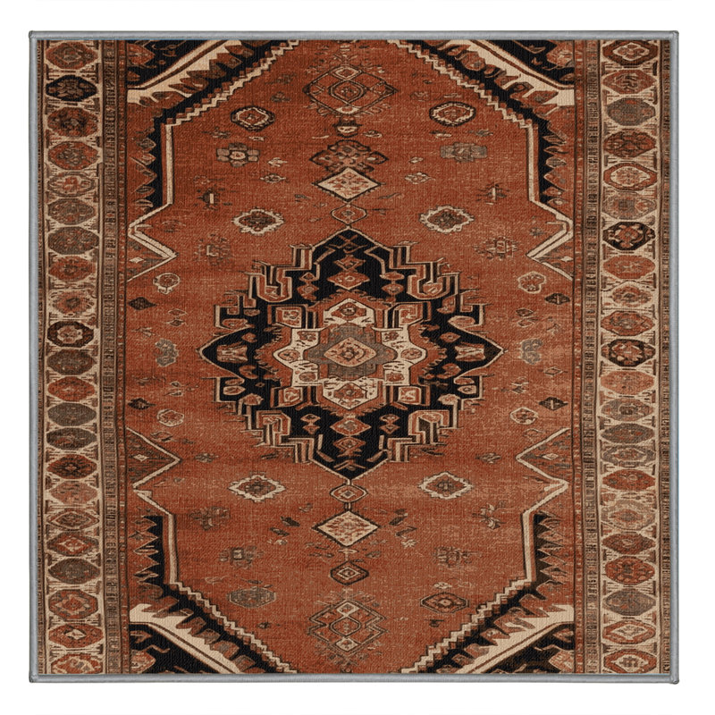 Machine Washable Persian Brown Area Rug, Square 4'