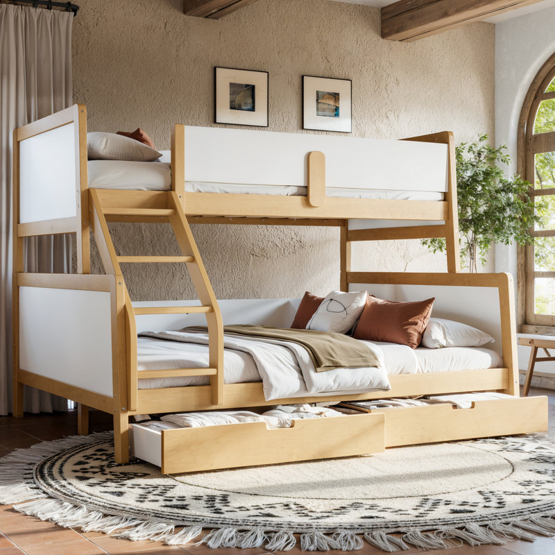 Lit superposé simple au-dessus de grand lit simple avec tiroirs de rangement, lit superposé en bois massif avec lattes de soutien et conception convertible