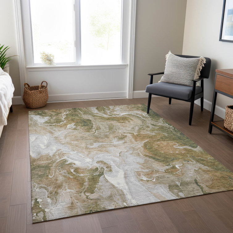 Machine Washable Indoor/Outdoor Cinead ACN1687 Mocha Rug