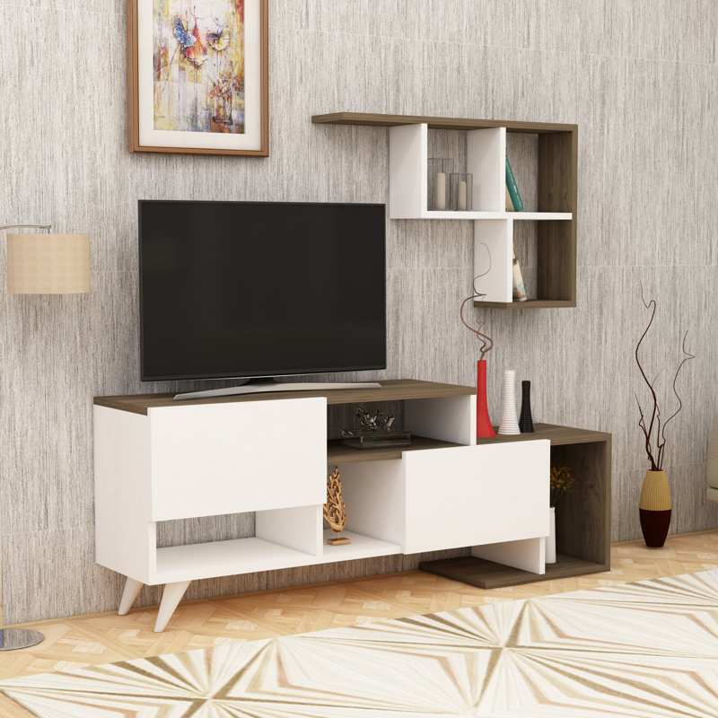 TV Stand And Entertainment Center Pilmin, White/Walnut