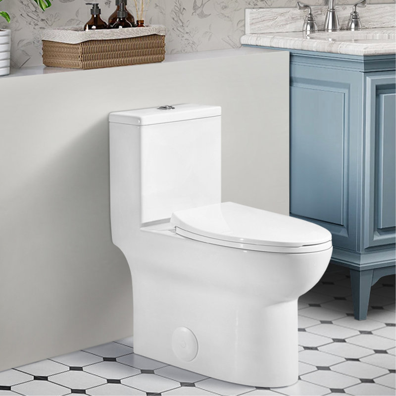 Toilette allongée 1,1 / 1,6, à hauteur confortable, céramique, blanc, siège à fermeture en douceur, et allongé, approuvé