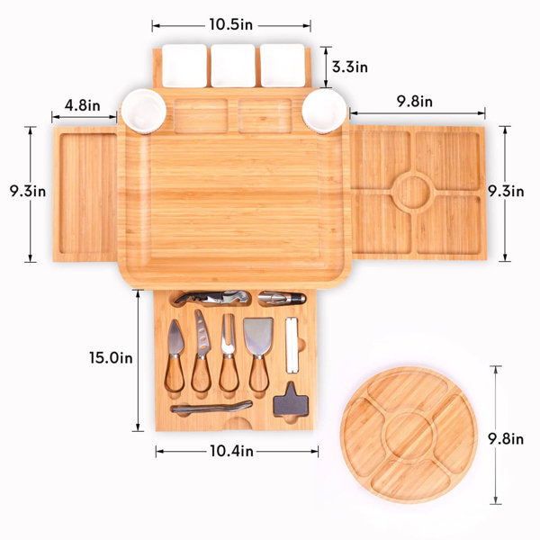 Smirly Cheese Board and Knife Set: 13 x 13 x 2 Inch Wood