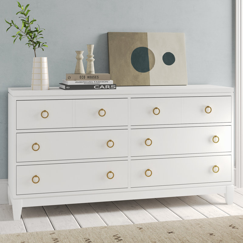 Commode double 6 tiroirs Allyssah, Blanc