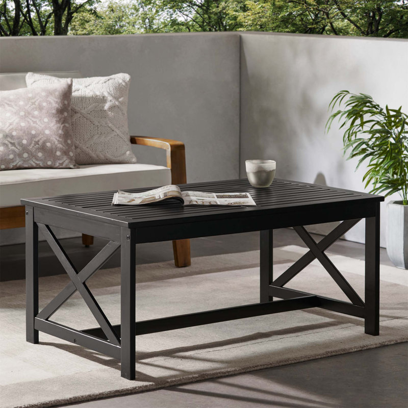 Black Acacia Wood Outdoor Rectangle Coffee Table