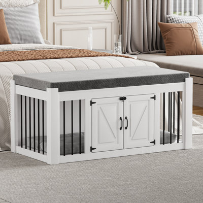 Furniture Style Dog Crate End Of Bed Bench Ottoman With Removable Cushion, 47.2"L X 23.6"W X 22.4"H