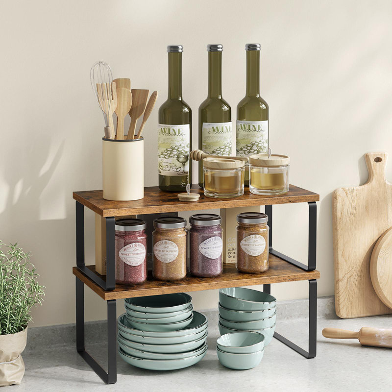 Ensemble de 2 tablettes de rangement empilables, Noir / brun, H 11,6 po x l 11,7 po x P 7,7 po
