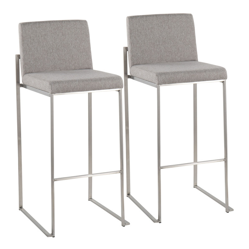 Tabouret de bar et de comptoir à dossier haut Brieon (ensemble de 2), Acier inoxydable, Gris texturé, Tabouret de bar "30"