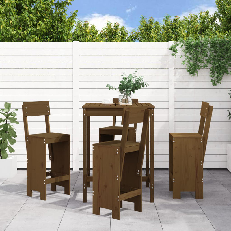 Auniya Brayden Studio Bar Set with Wood Frame and Solid Wood Outer Material, Honey Brown