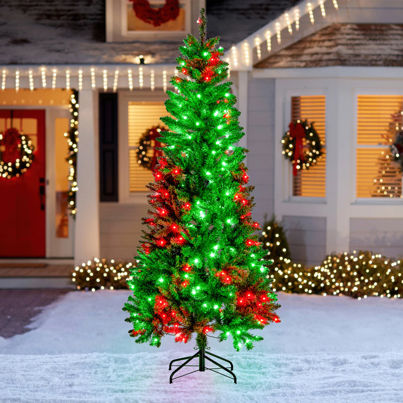Sapin de Noël artificiel mince en PVC préilluminé de 2,3 m. Sapin de Noël intelligent aux couleurs RVB changeantes., 7,5 pi