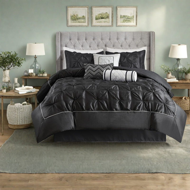 Elegant King Bedding Set, 100% Polyester, Sophisticated Pleated Design, Home Comfort