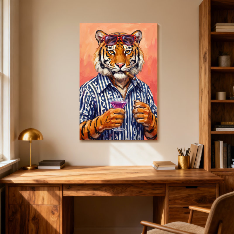Animaux avec lunettes de soleil et cocktail, H 36 po x l 24 po