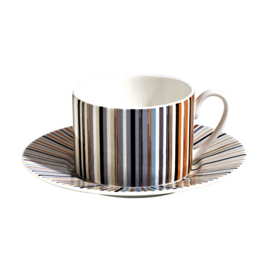 Missoni Tea Cup & Saucer STRIPES Set of 2 in Luxury Box Jenkins 148 diam. 3.3in, H 2.3in, cap. 7.5 oz, Saucer diam. 6in