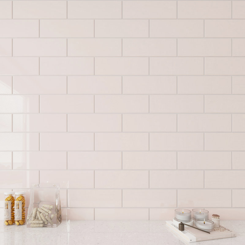 Glass Subway 4" x 12" Wall Tile, Rose Pale Pink
