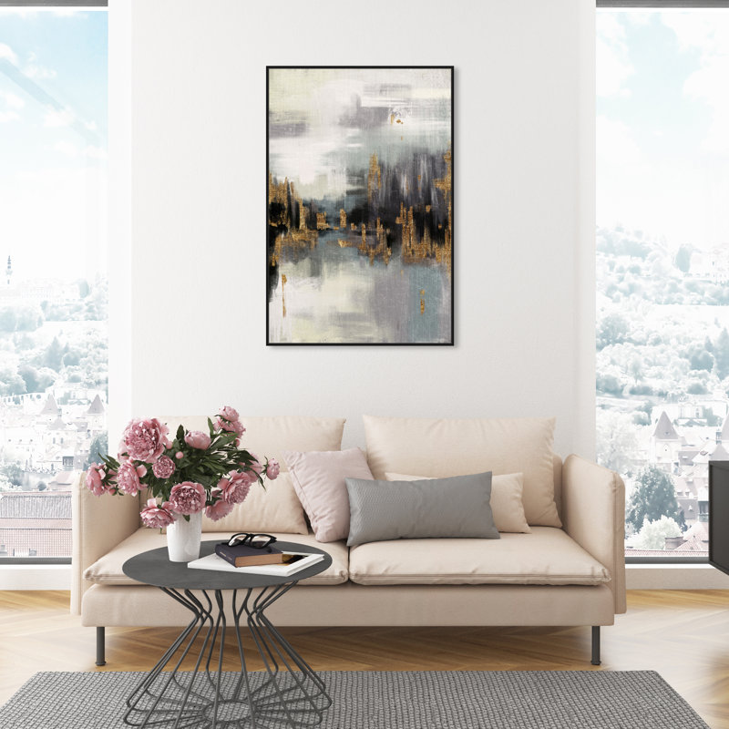 Gold Peaks Landscape, Abstract Mountains Modern Gray - peinture sur toile, H 45 po x l 30 po x P 1,75 po
