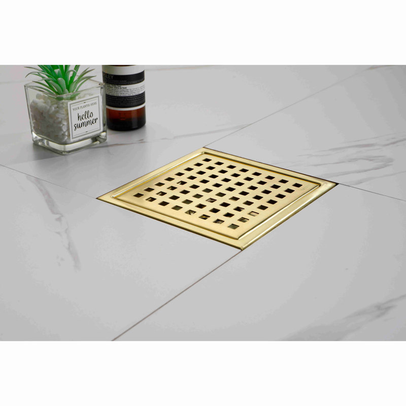 6 Inch Square Shower Floor Drain, Gold