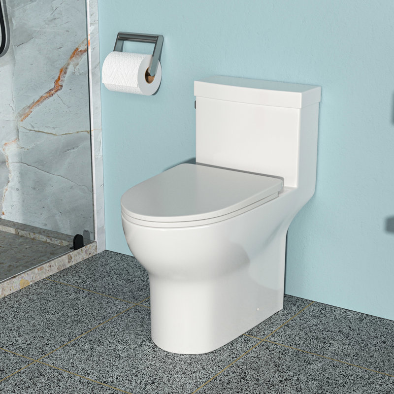 Modern Ceramic One Piece Toilet - Soft Closing Seat, Siphon Flush, High , Low Water Absorption, Exquisite Design, White Flushing, Porcelain, Contemporary,