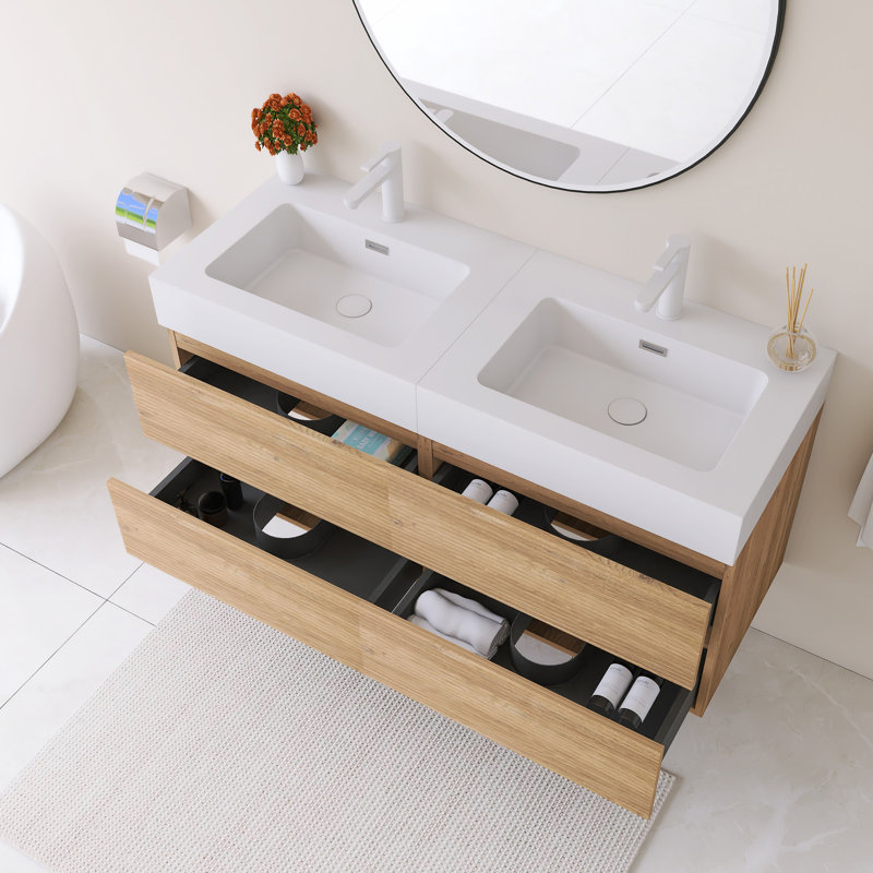 48" Wall-Mounted  Bathroom Vanity With White Solid Surface Basin, 47"
