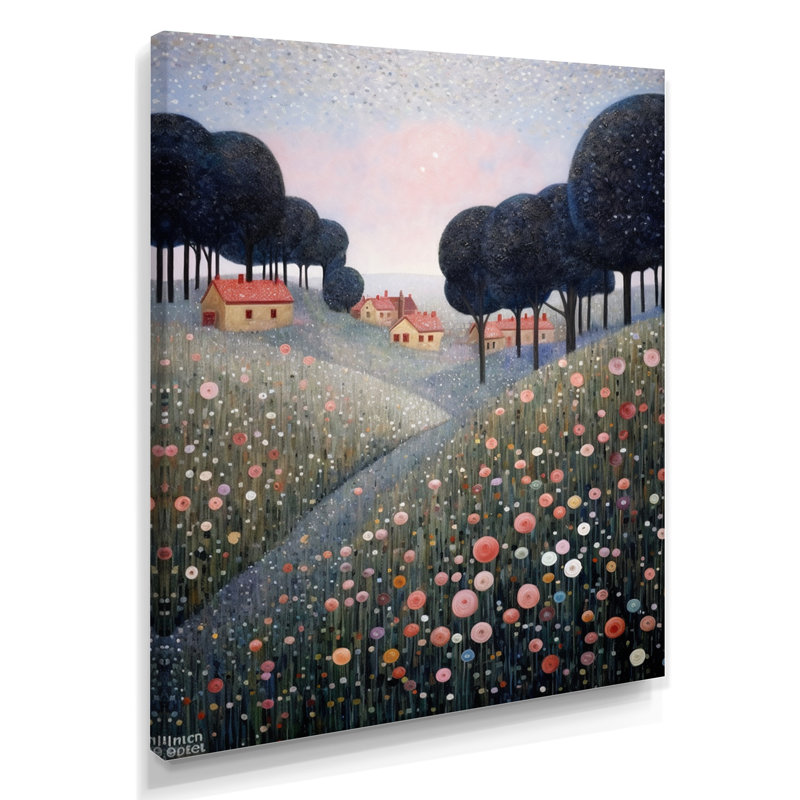 «Blooming Wildflowers In Countryside Town», reproduction d'art murale prairie, Toile tendue, H 20 po x l 12 po x P 1 po