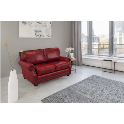 Speroni 72" Genuine Leather Rolled Arm Loveseat