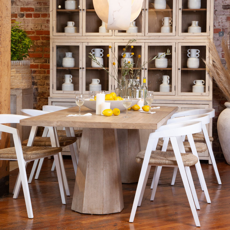 Jansen 96-Inch Rectangular Light Wash Reclaimed Pine Double Pedestal Dining Table