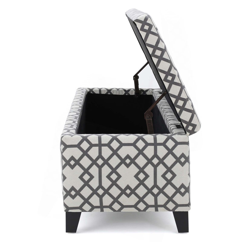  Banc d'entrée en bois rembourré pour chambre, Grey Geometric, 16.25" H x 51.25" W x 17.50" D