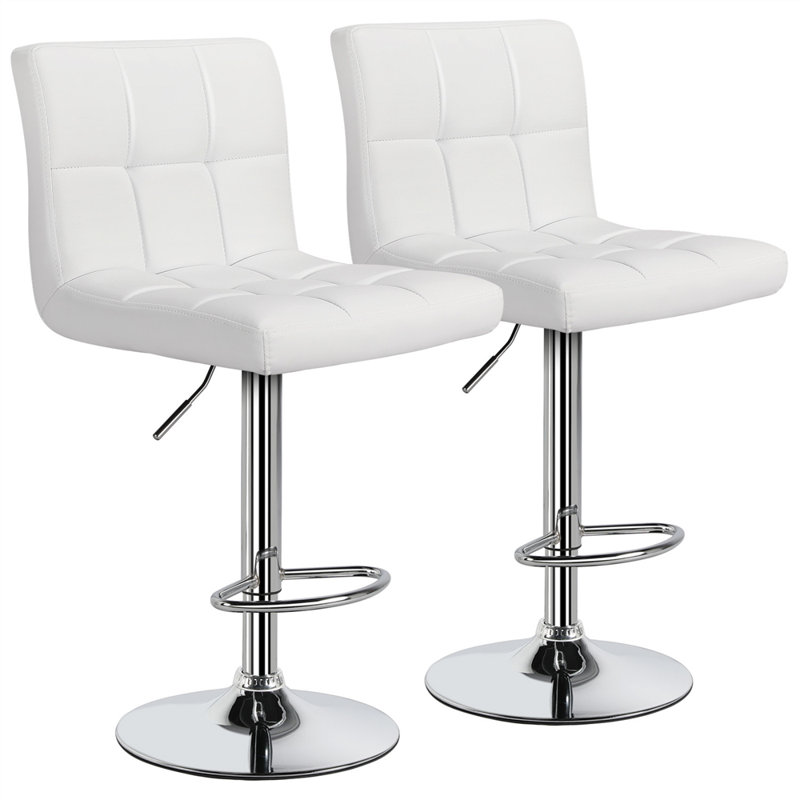 Chandresh Swivel Upholstered Adjustable Height Counter Stool with Metal Frame, White