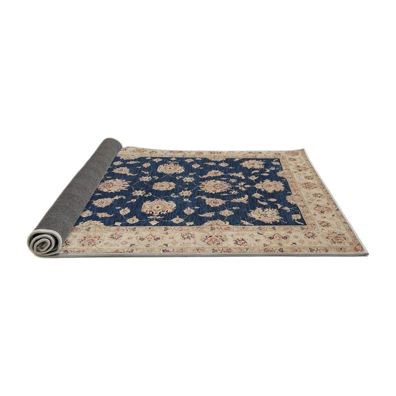 Beige croisé oriental/Tapis décoratif bleu, Carré 8 pi