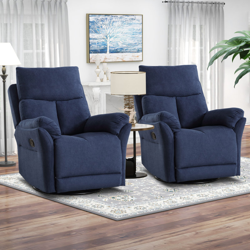 Henriane 33.5'' Wide Modern and Upholstered Manual Swivel and Rocker Standard Recliner  (Set Of 2), Blue