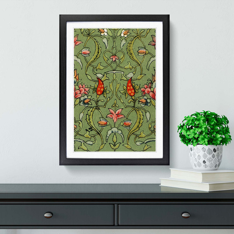 Antique Floral Illustration by Owen Jones - Single Picture Frame Painting, Black Framed, 45cm H x 33cm W x 2cm D