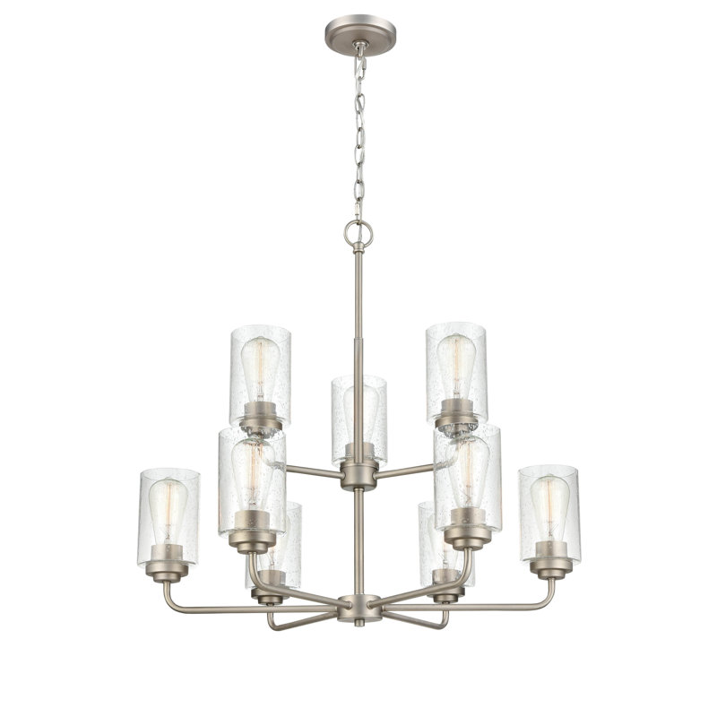 Moven 9 - Light Dimmable Tiered Chandelier, Satin Nickel
