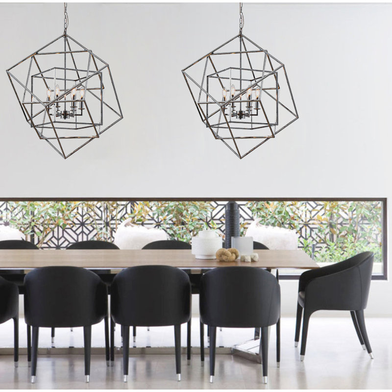 Lustre géométrique à 6 lumières Burkeville, Chrome, H 38 po x l 30 po x P 28 po